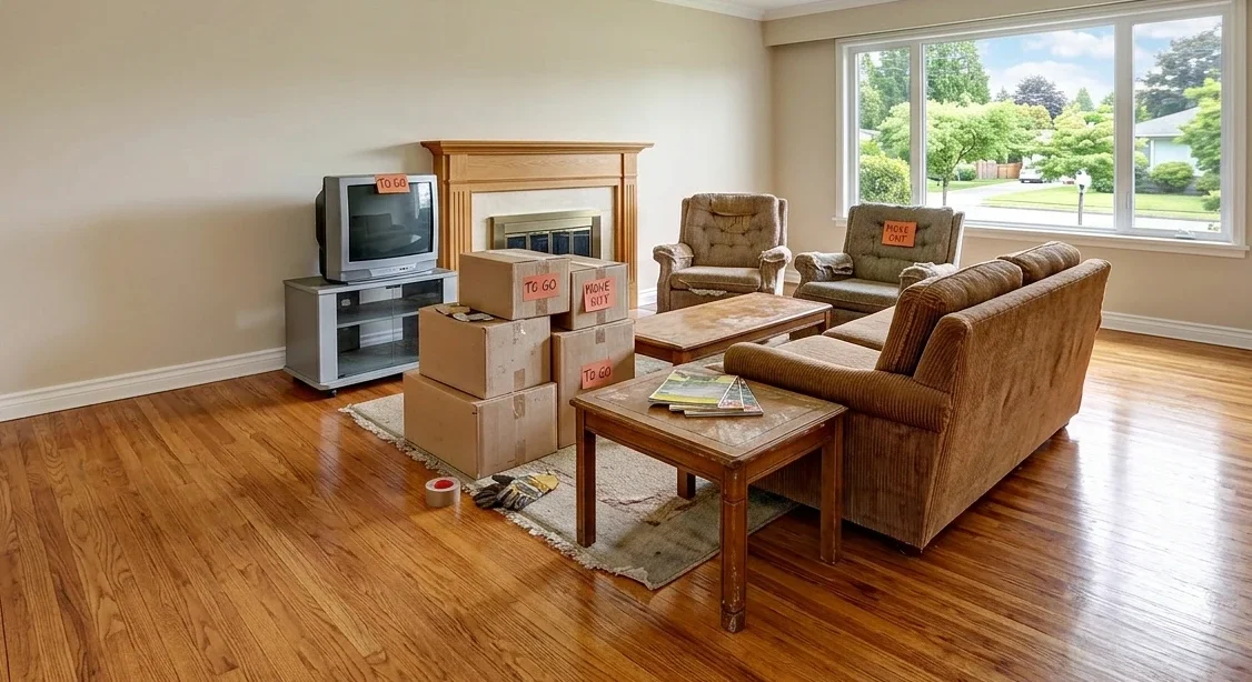 Homeowner preparing house for hardwood floor refinishing Bucks County PA