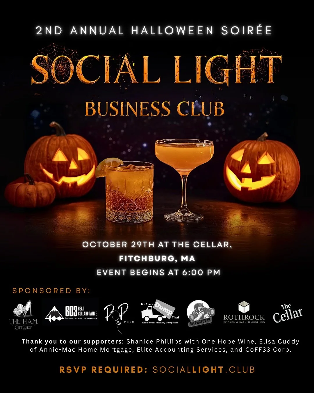 Just a few days away! Have you reserved your spot?
Join us Wednesday, October 29th at The Cellar in Fitchburg for an evening of hors d’oeuvres, cocktails, prizes, and great company!
Last chance to upgrade to VIP or Sponsor!
General Admission