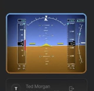 A digital aircraft instrument display showing altitude, attitude, and flight information.