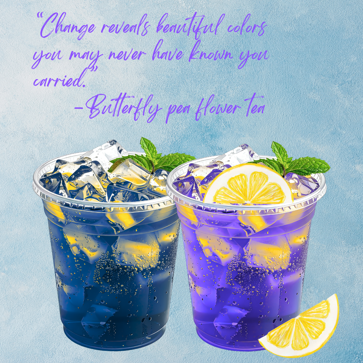       
  
     If Tea Could Talk    I tried something new on a whim today.  An Iced Butterfly Pea Flower Tea, a beautifully and naturally deep, indigo blue infusion that instantaneously brought unexpected awe to my morning.   "See? If you don't ever 