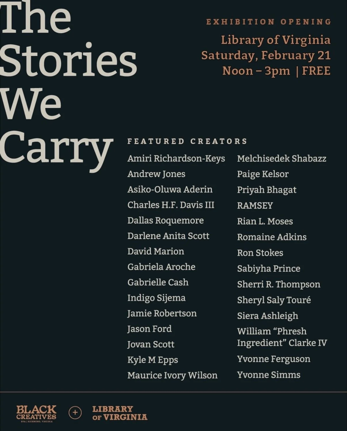 Black Creatives RVA / 'The Stories We Carry' | Library of Virginia 2026