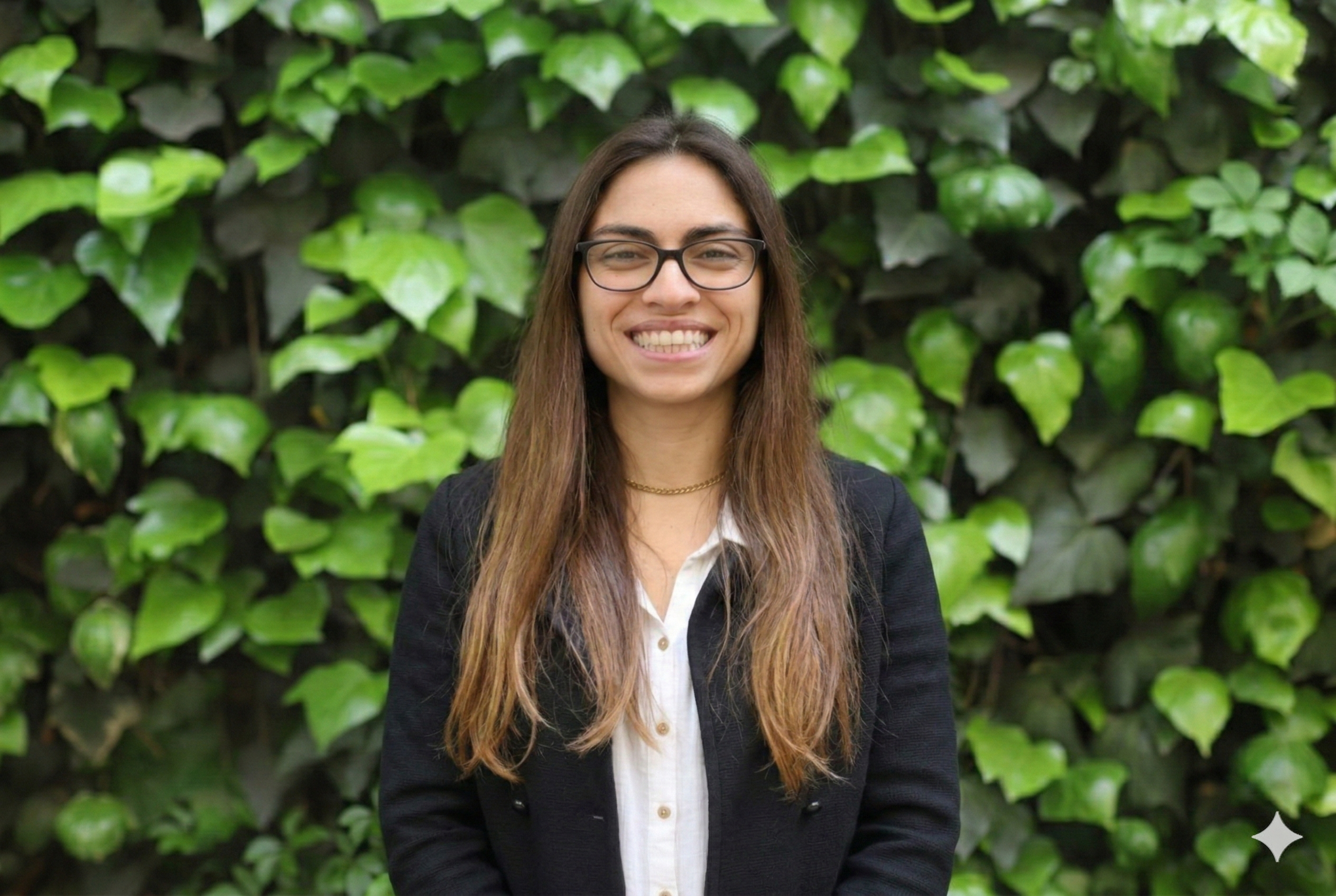 Silueta negra de una persona frente a un fondo de hojas verdes.