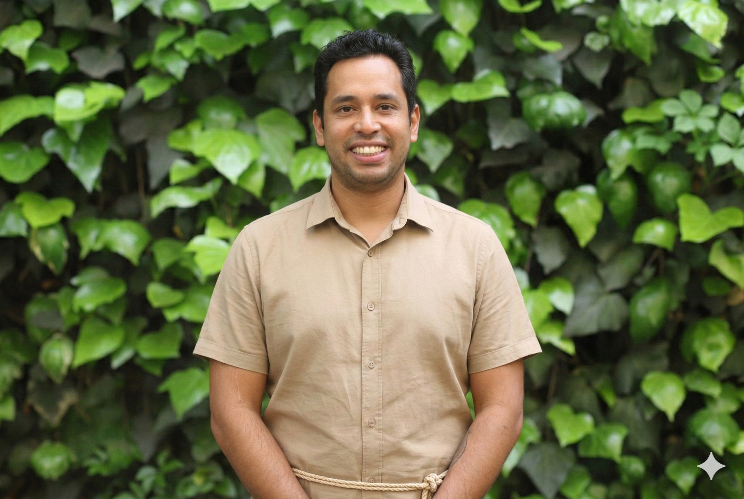 Silueta de una persona sin rostro frente a un fondo de hojas verdes.