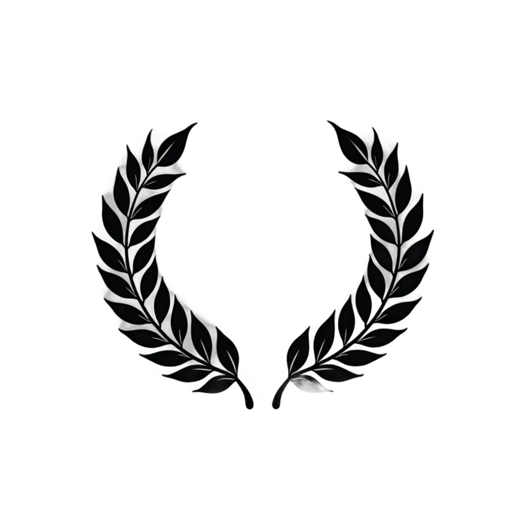 Silver laurel wreath on a black background.