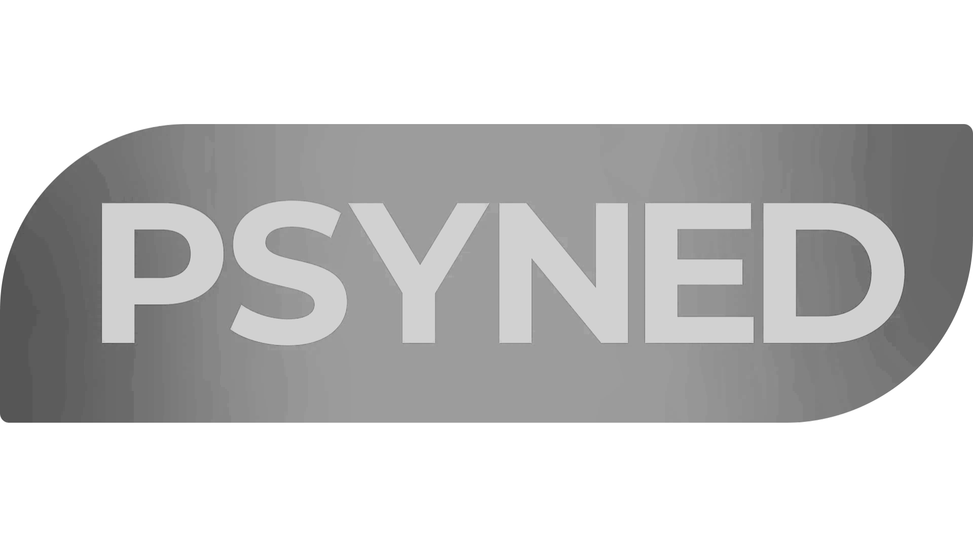 Een grijze balon met de tekst 'PSYCHED' in witte letters.
