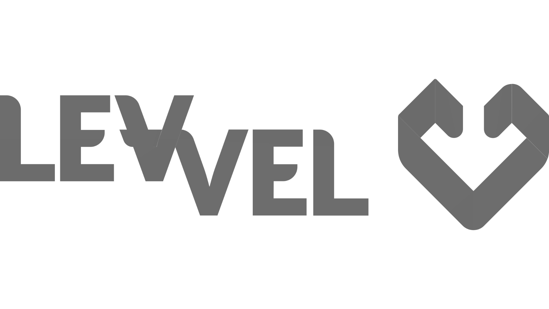 Het woord 'LEVEEL' in witte letters op een zwarte achtergrond, gevolgd door een hartvorm gemaakt van witte blokken.