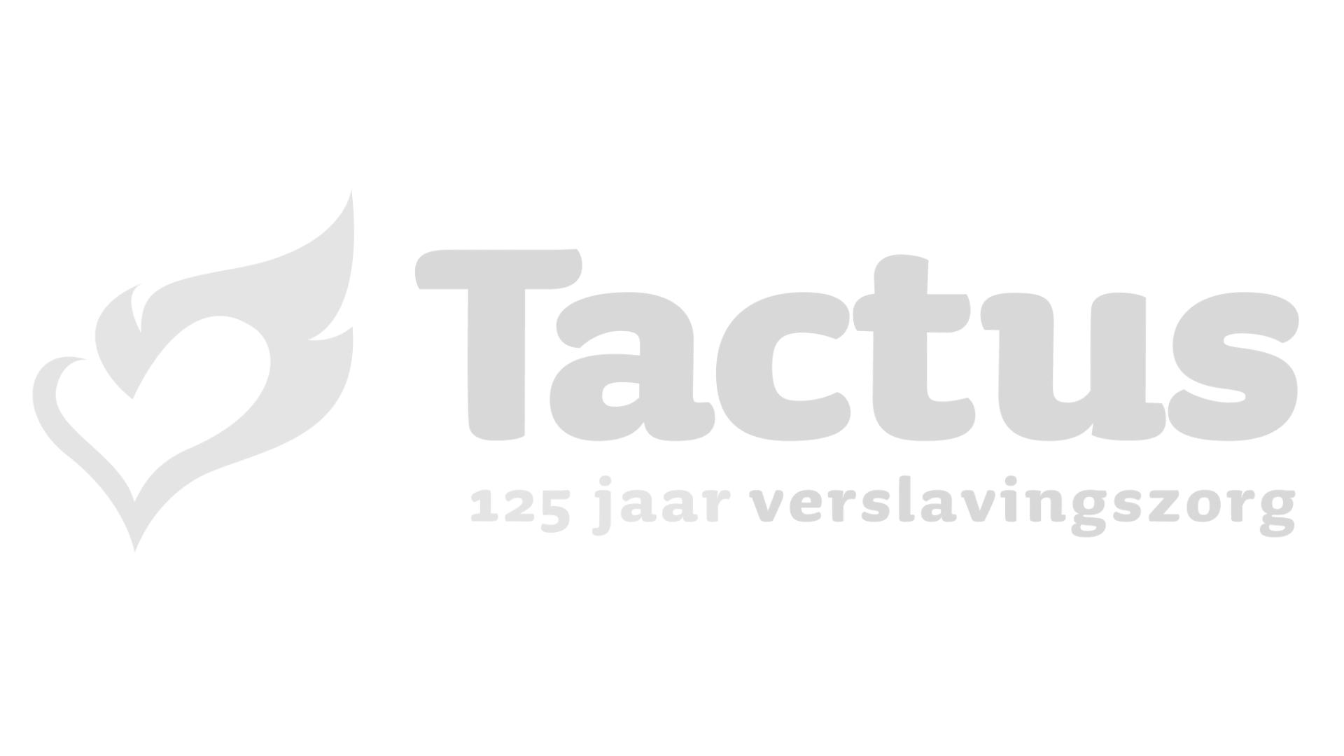 Logo van Tactus met de tekst '125 jaar verslavingszorg' en een grafische hartvorm met vlamachtige lijnen.