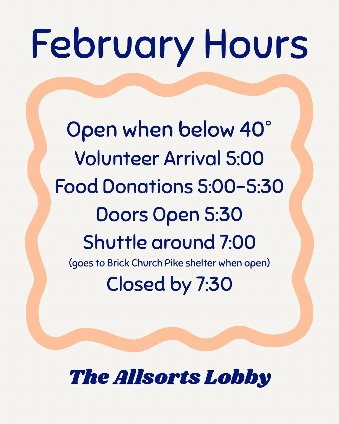 With Spring on the way, The Lobby will continue its dinner and warming shelter on nights when the low is below 40 degrees. We will do our best to communicate the days that we will be open at least several days in advance. 

Thank you all for your sup