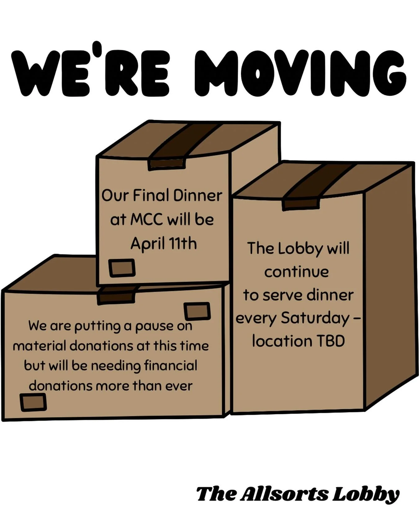 The Lobby is Moving!

When we first secured the space in Madison Square, we knew that eventually it was set to be demolished, just not this quickly&hellip;

We don&rsquo;t yet know where our next location will be and we may be operating on the move f
