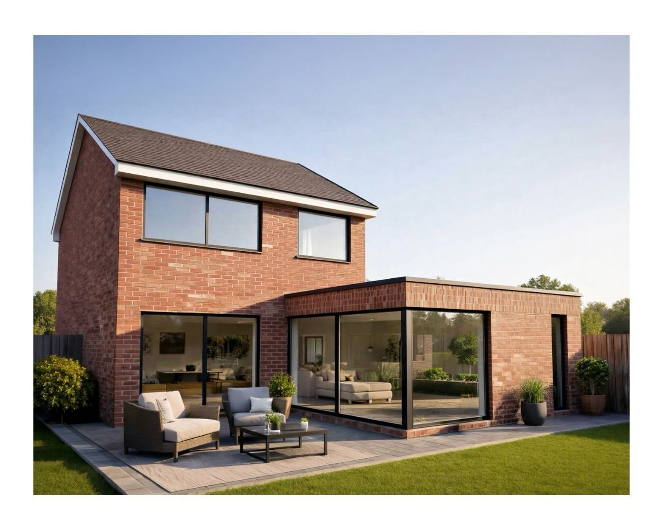 GREEN HOUSE 

External view of Green House, a single storey extension to a detached house that creates an open plan family room, with corner glazing to take advantage of the house&rsquo;s corner plot. 

#houseextension #cheshirearchitect #wirralarchi