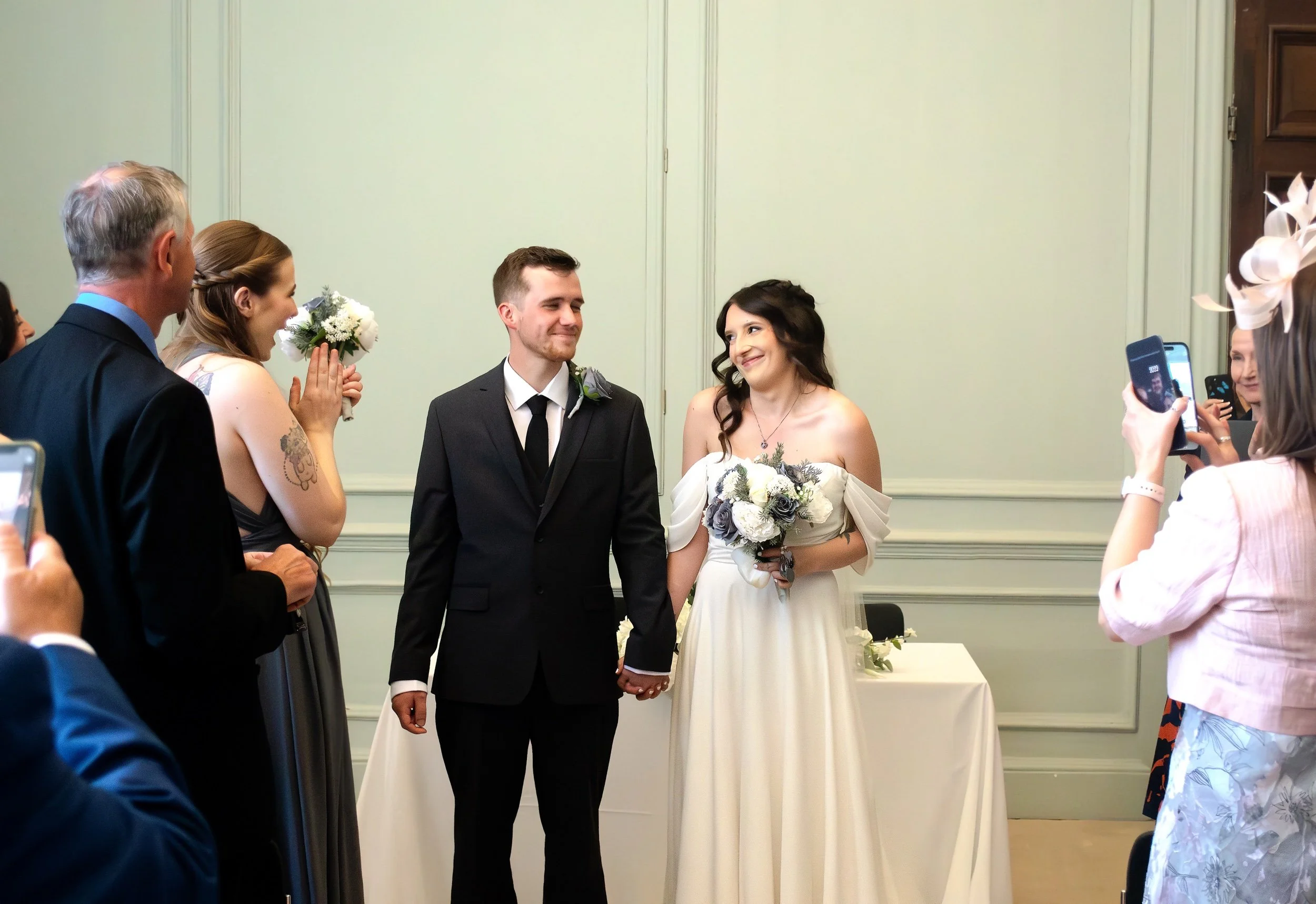 Couple's first moment as husband and wife at Shaw House, Newbury, photographed by Berkshire wedding photographer