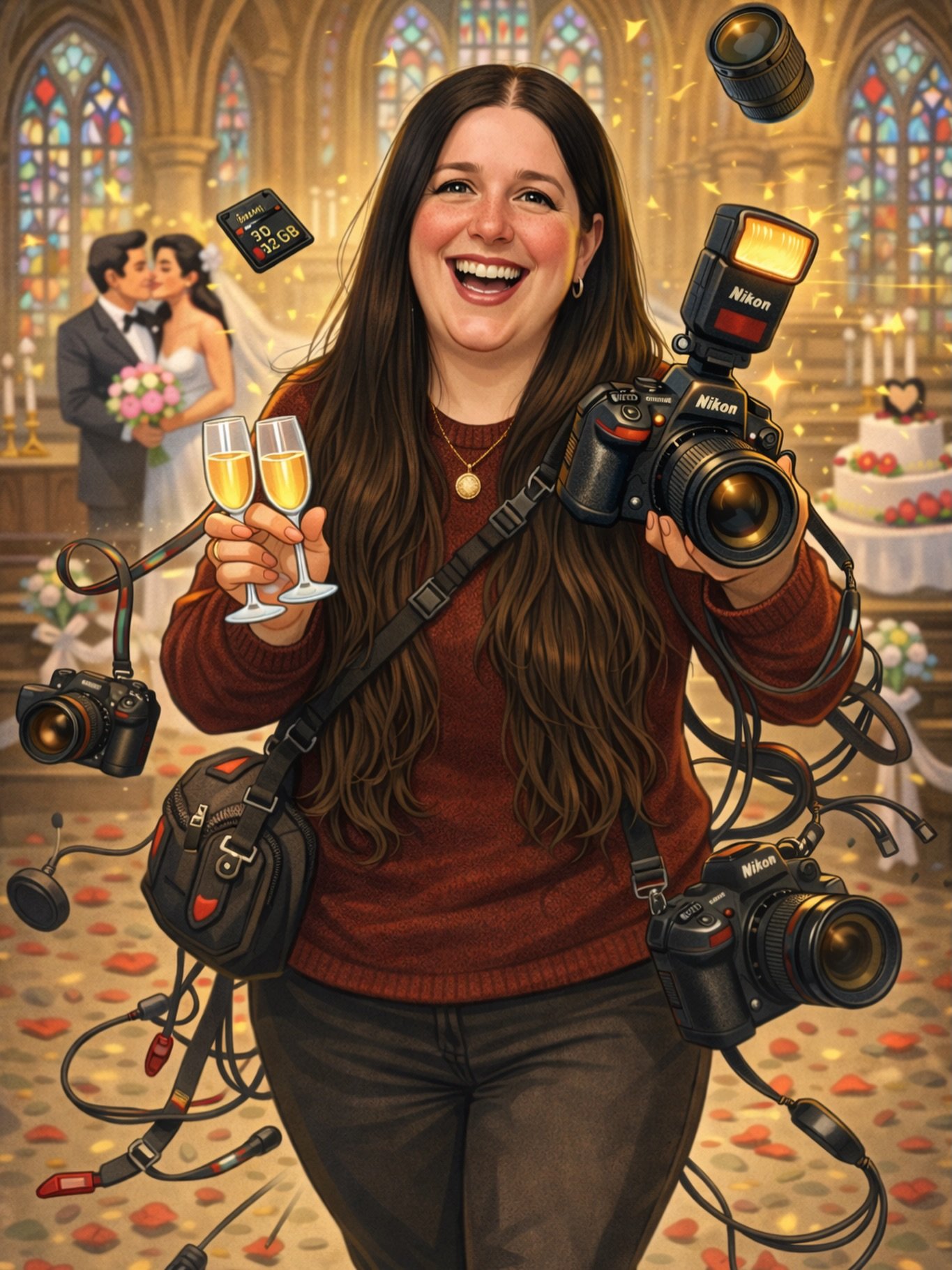 Accurate depiction of me on a wedding day 😂📸
At least 2 cameras, about 47 straps, memory cards everywhere and somehow&hellip; it all works.
Pure chaos behind the scenes so my couples can just enjoy their day without thinking about a thing 🥂
Honest