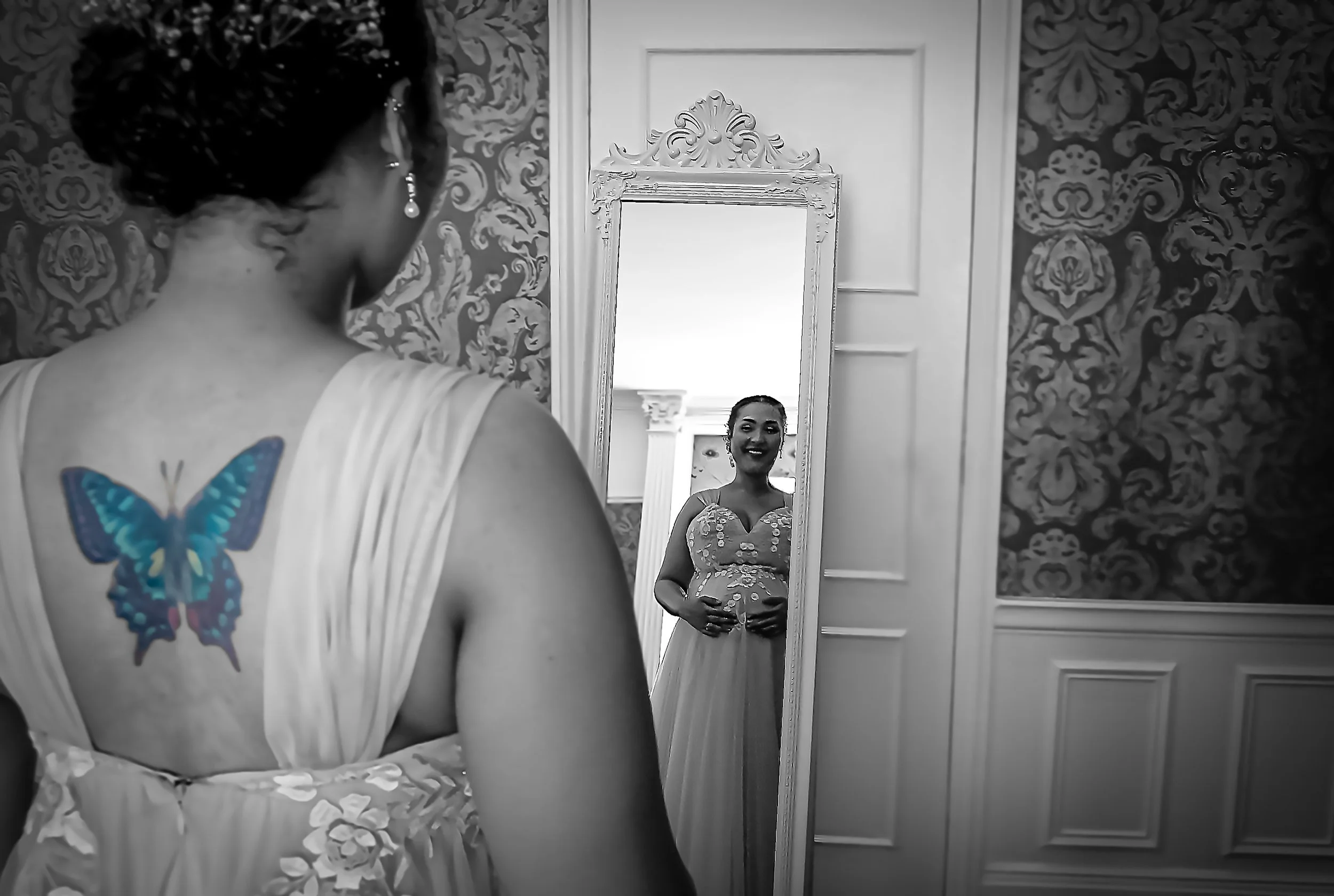 Bride getting ready in her room before the big day at The Grim's Dyke Hotel