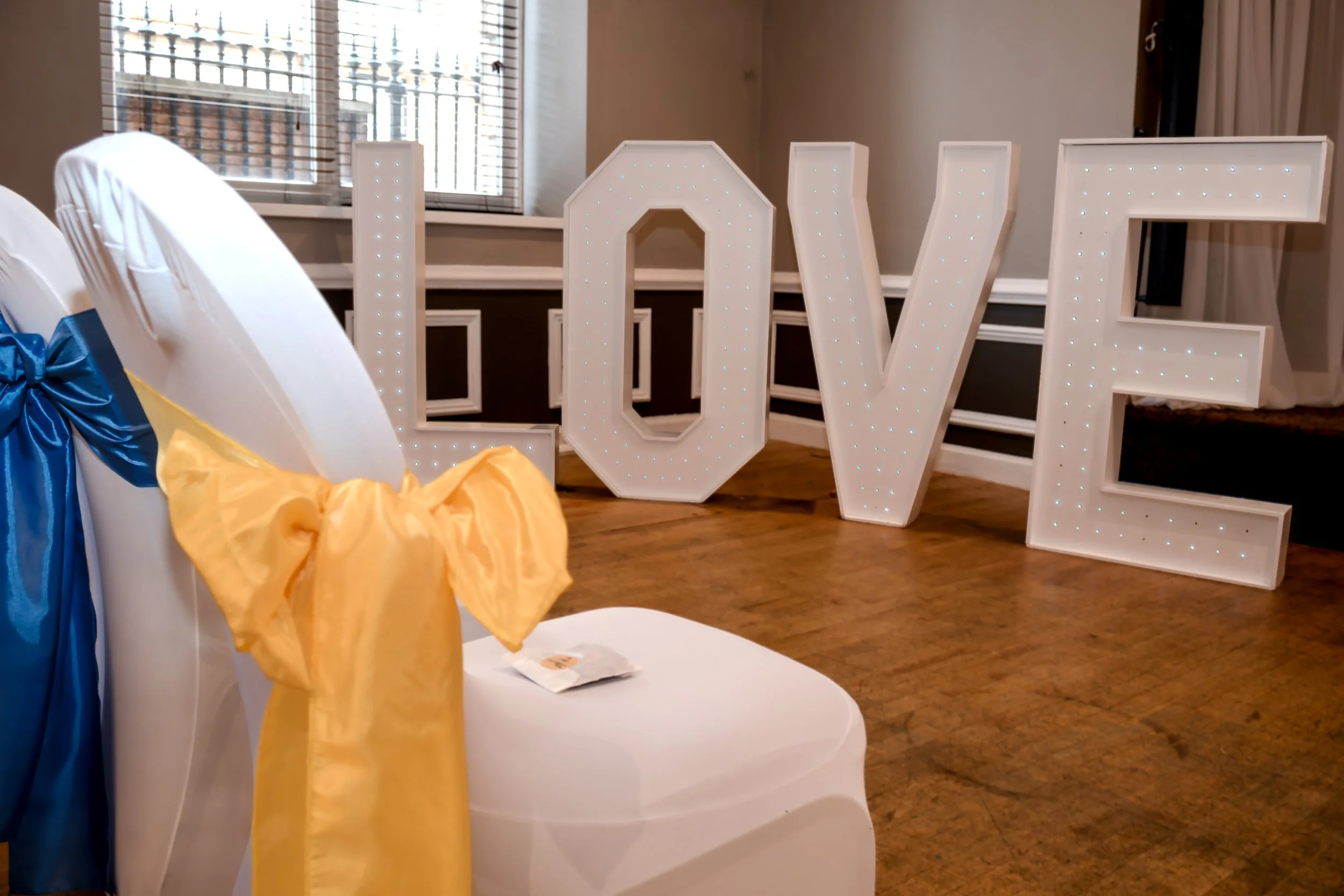 Room setup before wedding ceremony at The Victoria Hotel, Bradford