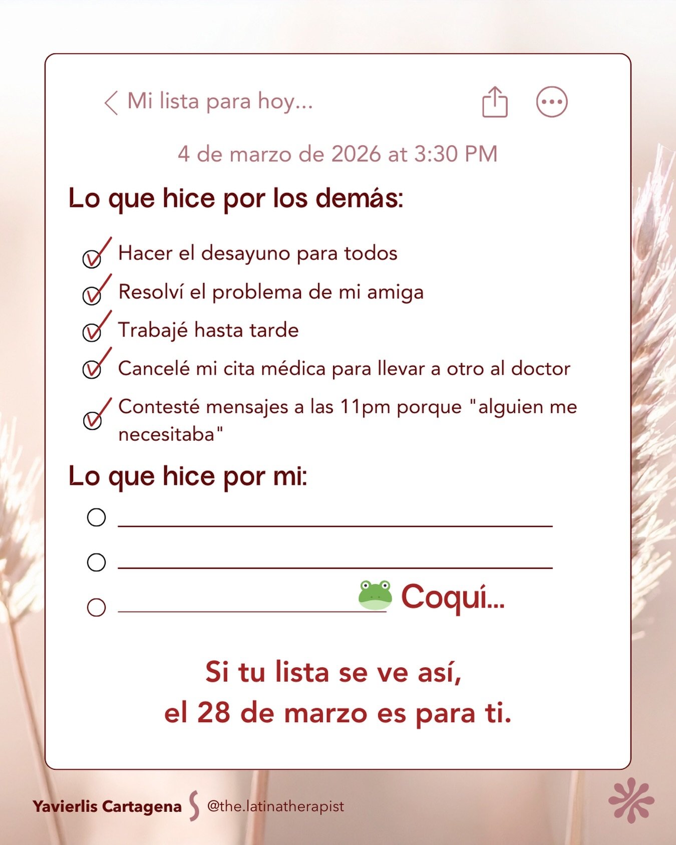 Dime que no eres t&uacute;... 👀

Cada d&iacute;a te levantas y lo primero que haces es pensar en todos.

Los nenes. La casa. El trabajo. Los mensajes. Los problemas ajenos.

Y al final del d&iacute;a, cuando te preguntas qu&eacute; hiciste por ti...