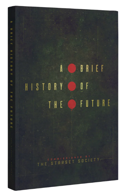 Cover of A Brief History of the Future in off grey with three dots going down the cover