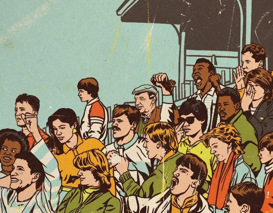 Illustration of supporters at a football match