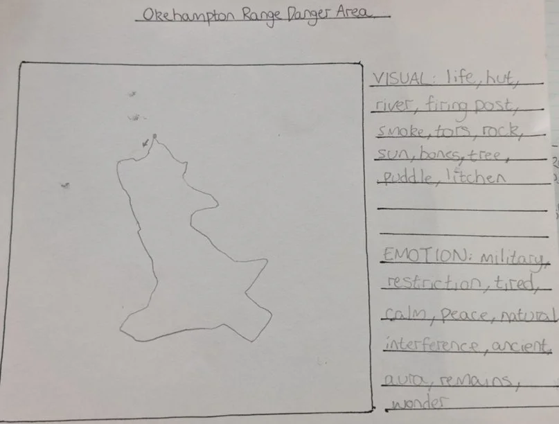 Illustration of a map of Okehampton Danger Area on Dartmoor National Park by Matt Marshall as part of Dystopia