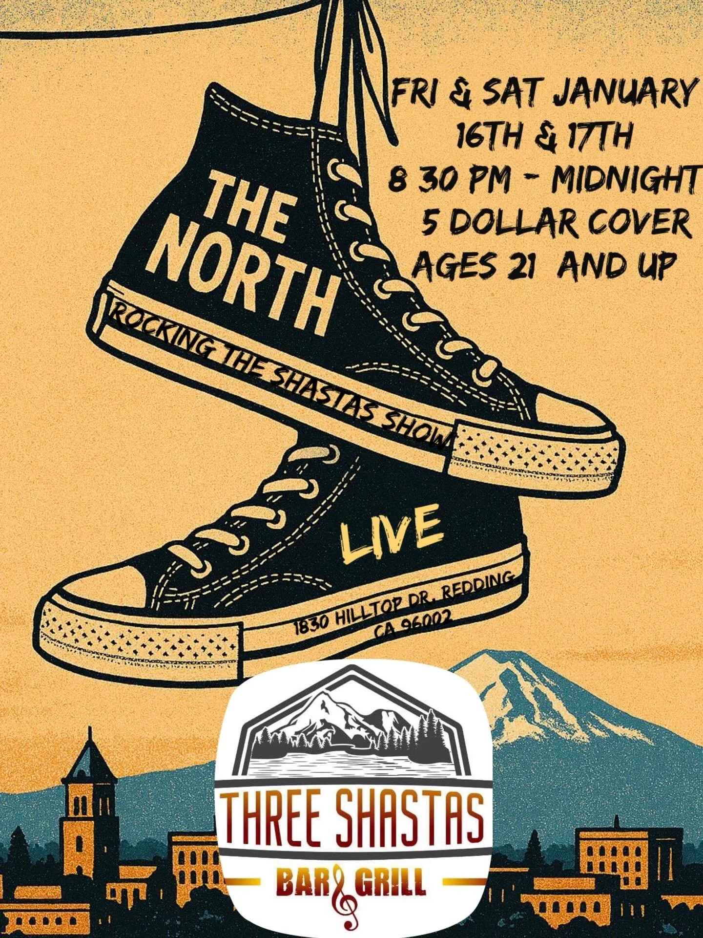 We got a good one booked for y&rsquo;all!!!! 2 nights, Friday and Saturday, Jan 16/17 from 8:30 pm- 12 @threeshastas we are gonna play the hits yall grew up listening to! $5 cover, ages 21+, powered by @shastasound @three_shasta_bar_grill @reddingbuz