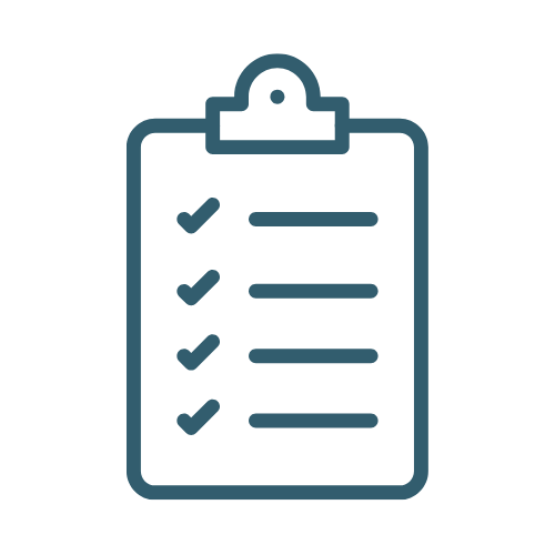 Icon of a clipboard with a checklist of five items, all marked with checkboxes.