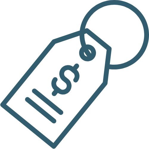 Illustration of a price tag with a dollar sign and blank lines, attached to a key ring.