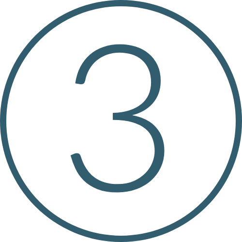 A circular graphic with the number 3 inside, outlined in dark blue.