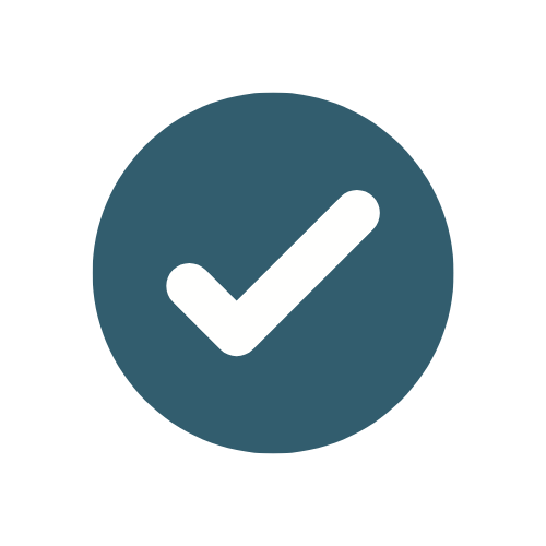 A blue circle with a white checkmark inside.