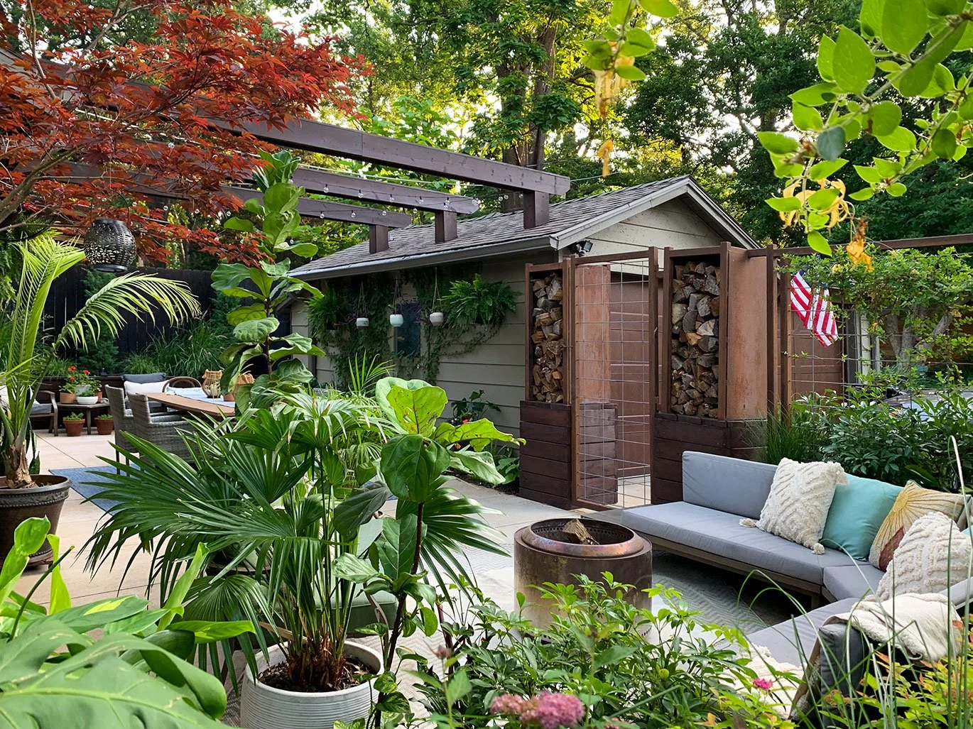 Patio living room with fire pit