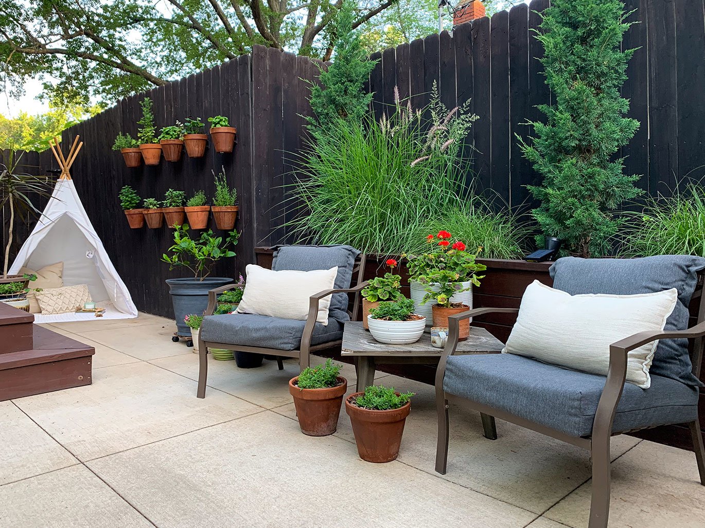 Seating for two and a tent for their son