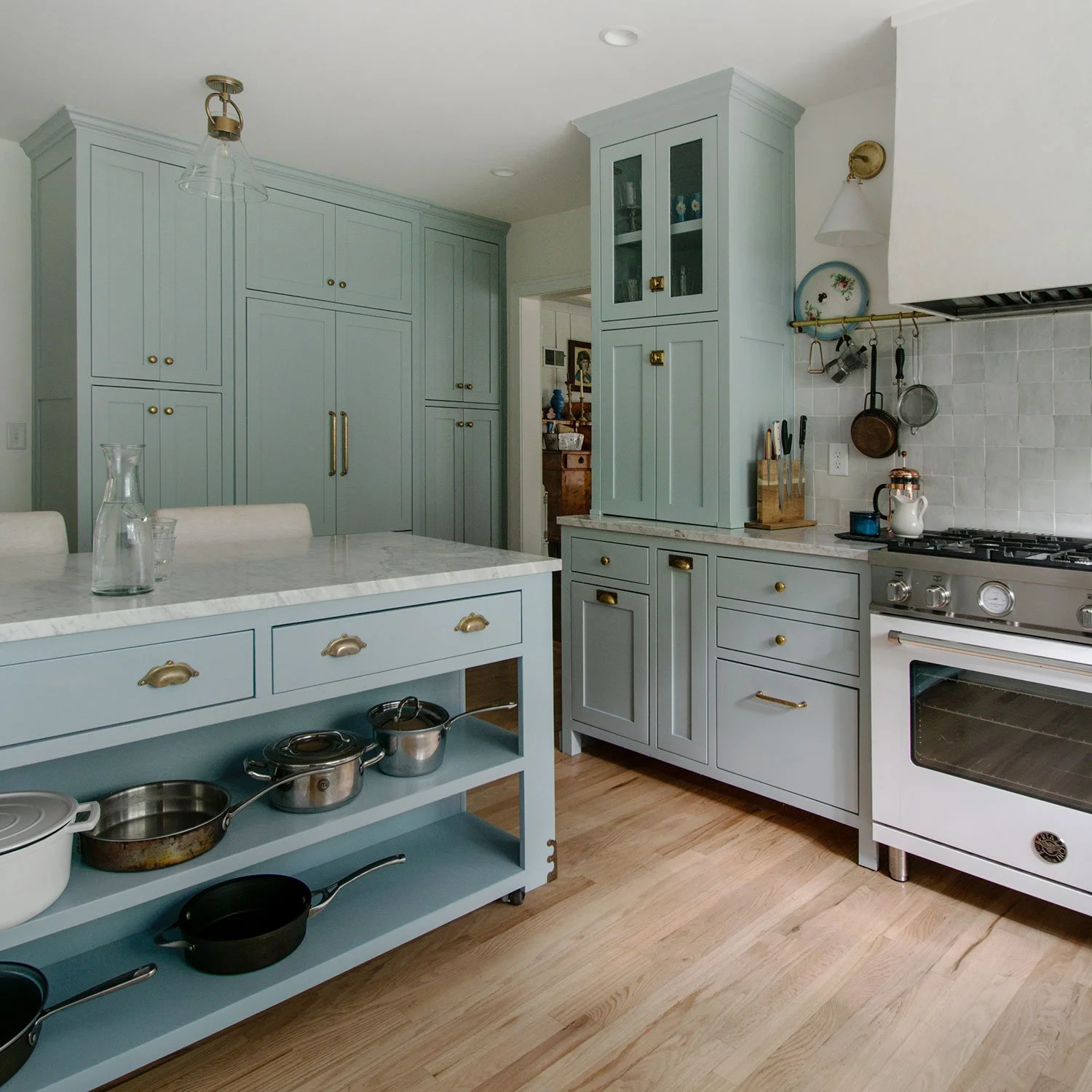 English cottage kitchen, painted inset cabinets,, hardware pulls, nobs and latches, Fairway Kansas