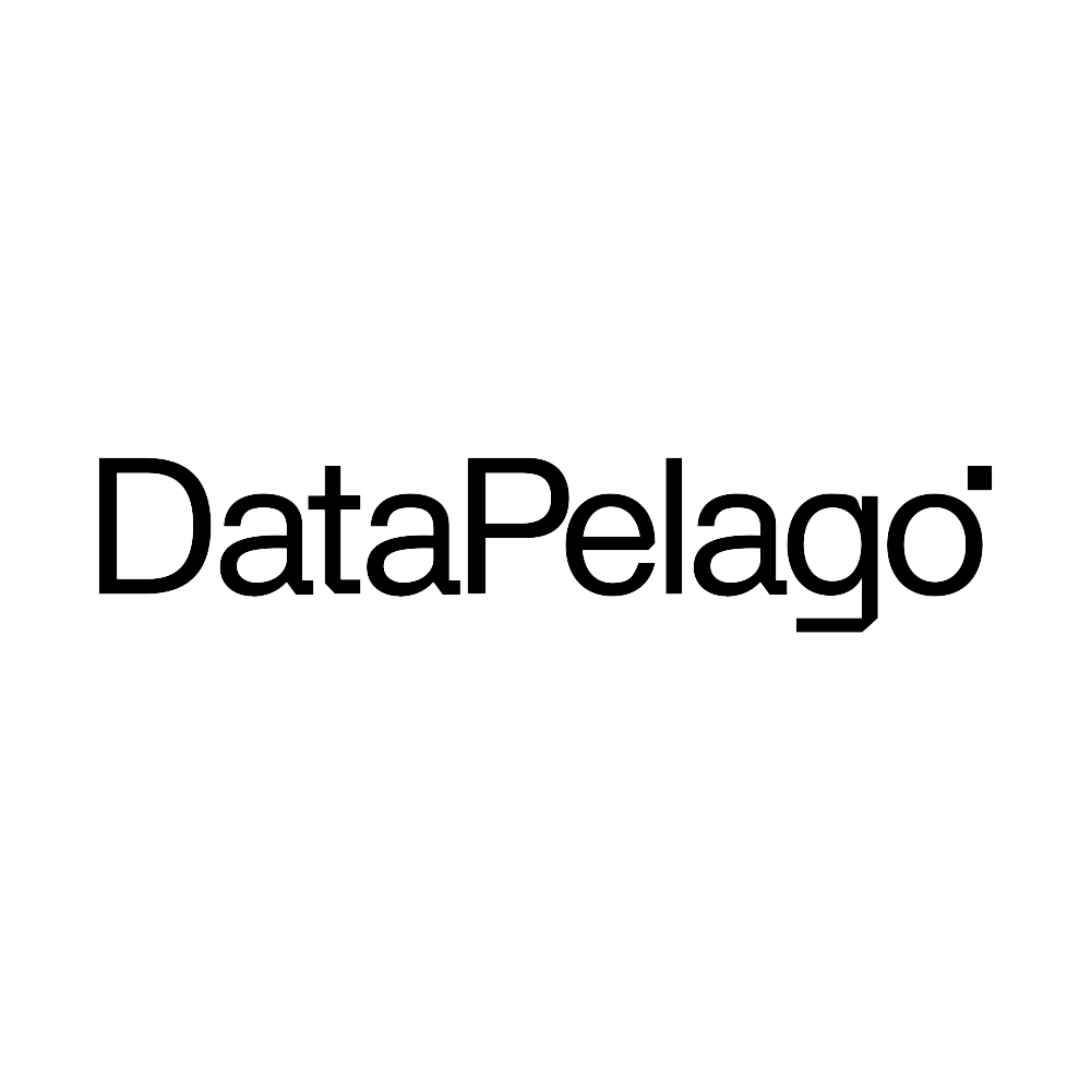 Black and white logo with the words "DataPelago" and an abstract ocean wave design above the text.