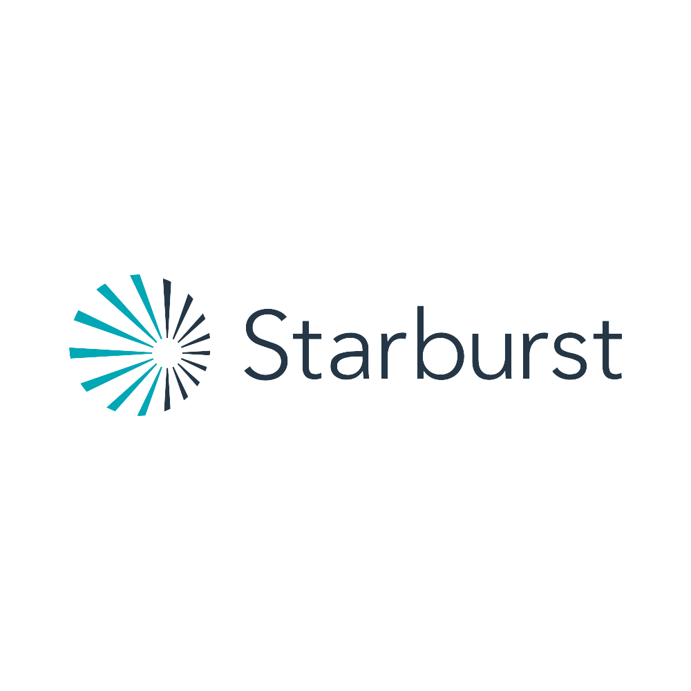 Starburst logo with a circular design of teal and black lines and the word "Starburst" in black text.