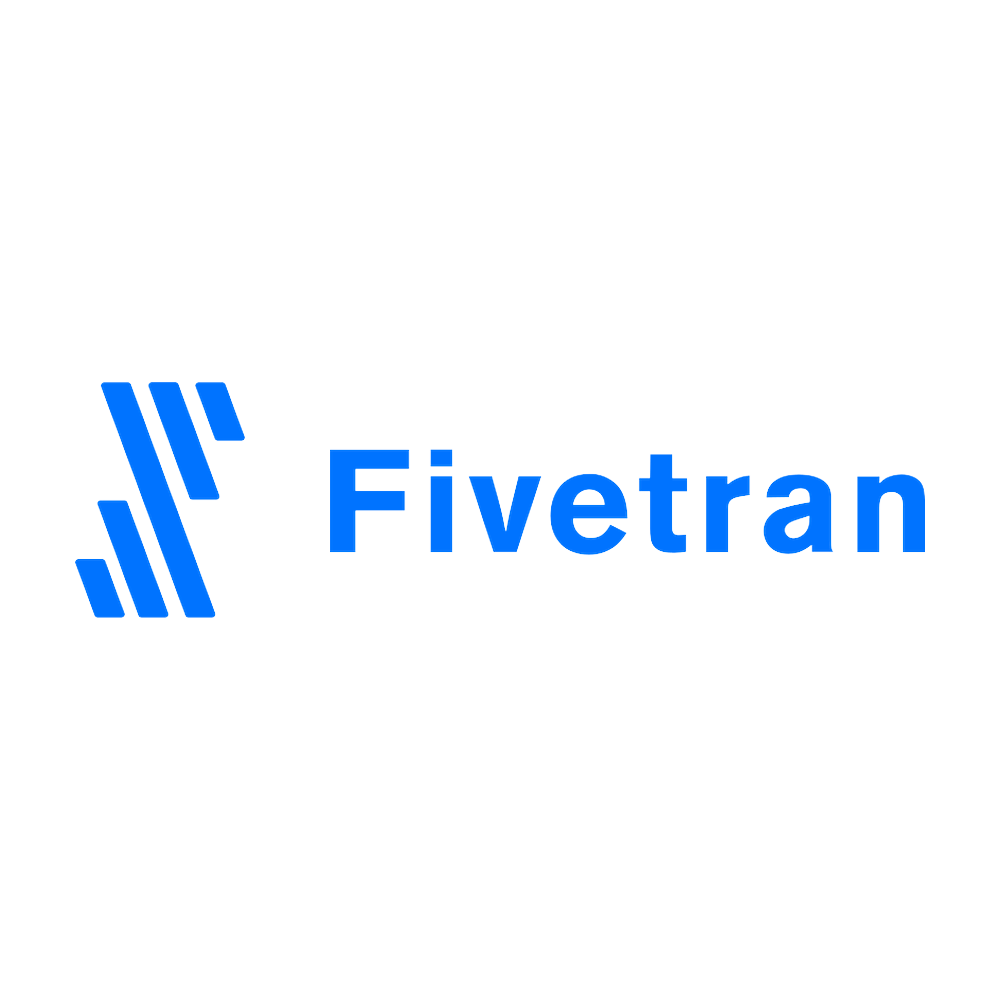 Fivetran logo with stylized blue lines and the company name in blue text on a black background.