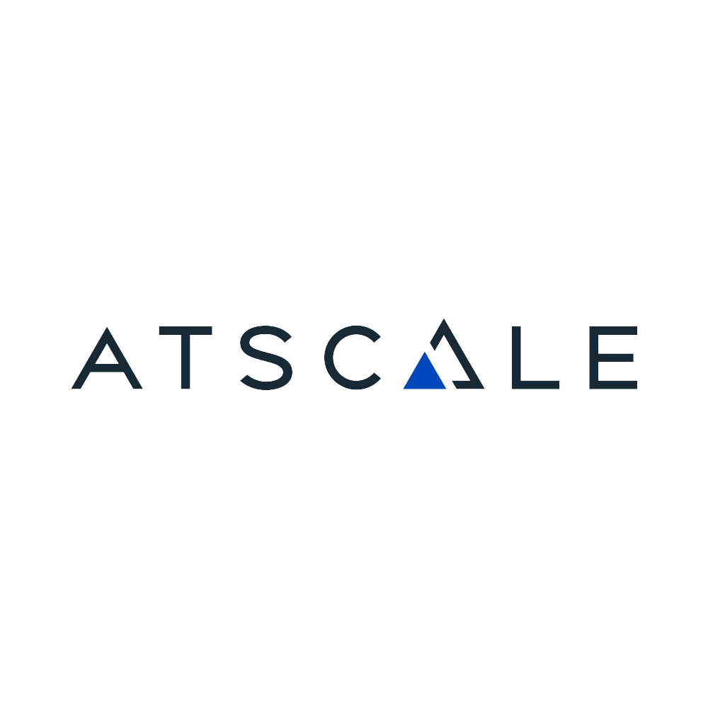 The logo of ATSCALE with stylized letters. The 'A' and 'L' are designed as mountain peaks, with the mountain in 'A' being blue.