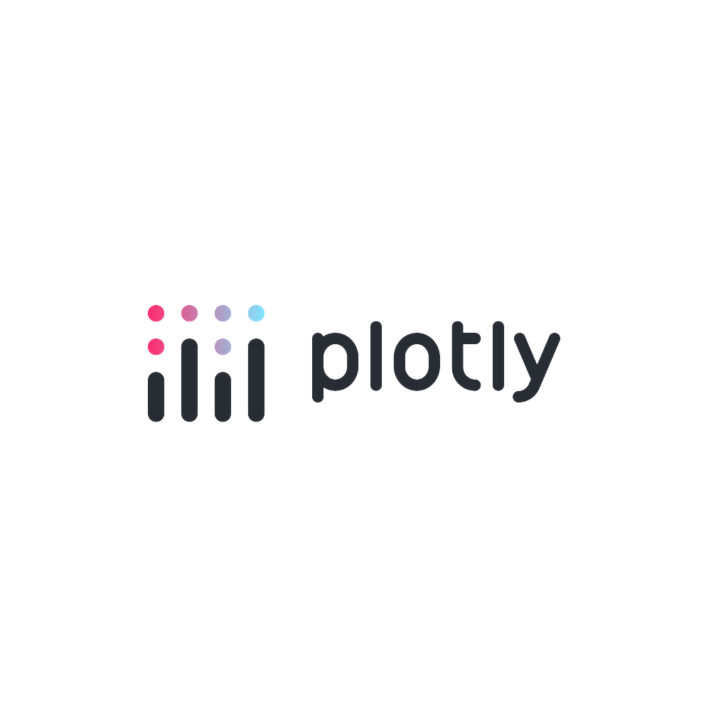 Logo of Plotly, a company specializing in data visualization tools, featuring five vertical bars with colored circles at the top and the word "plotly".