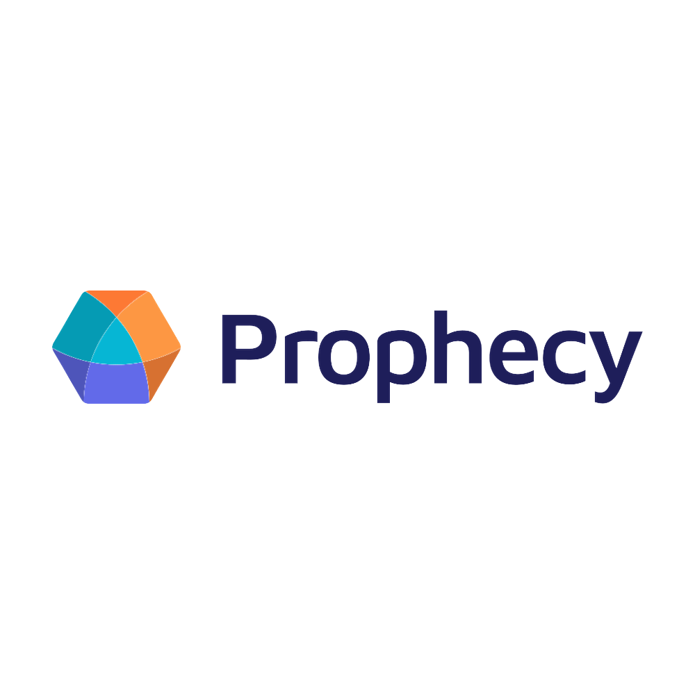 The Prophecy logo featuring a multicolored geometric shape and the word "Prophecy" in purple text.