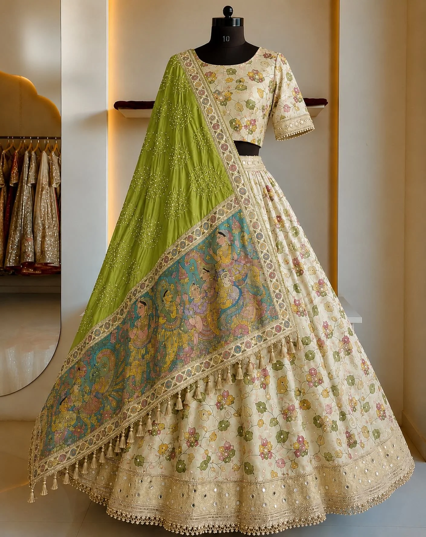White Banarasi with a hint of Kalamkari

#chaniyacholicollection #chaniya #chaniyacholis #chaniyacholi #chaniyacholidesign