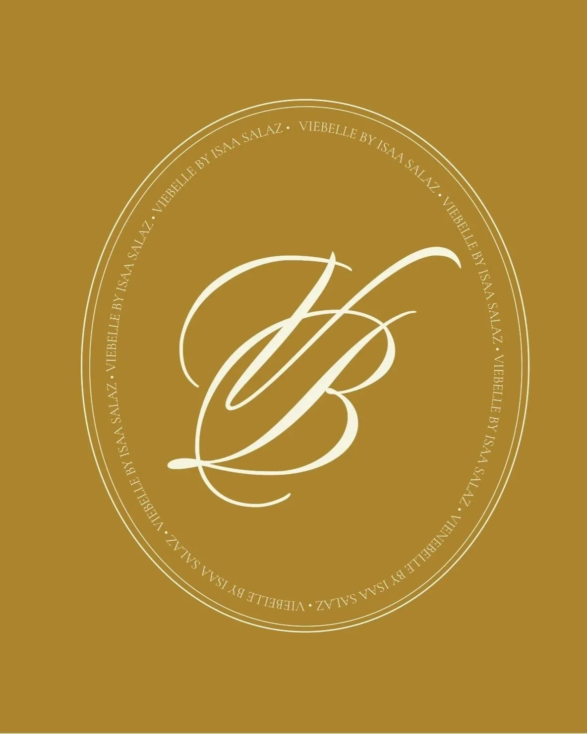 Logotipo en fondo dorado con letras cursivas entrelazadas formando las iniciales 'I' y 'S' en color blanco, rodeado por un círculo con la inscripción 'VIEBELLE BY ISAA SALAZ' repetida en letras pequeñas.