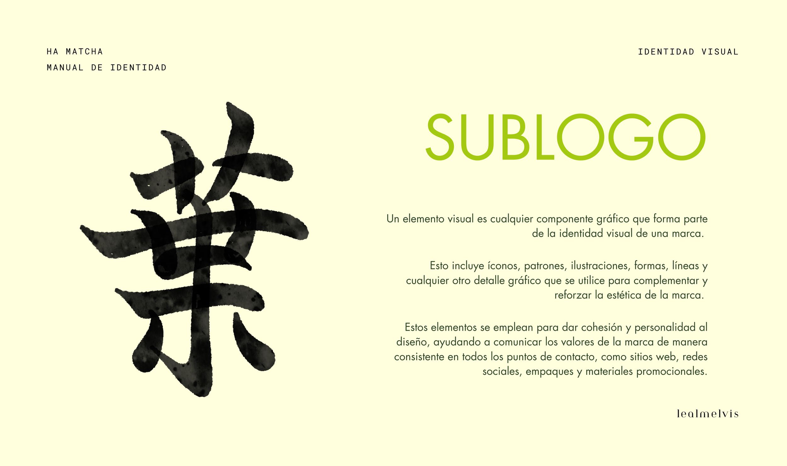 Página con fondo claro, muestra un símbolo en tinta negra y texto en colores verde y negro, incluyendo la palabra 'SUBLOGO' en grande.