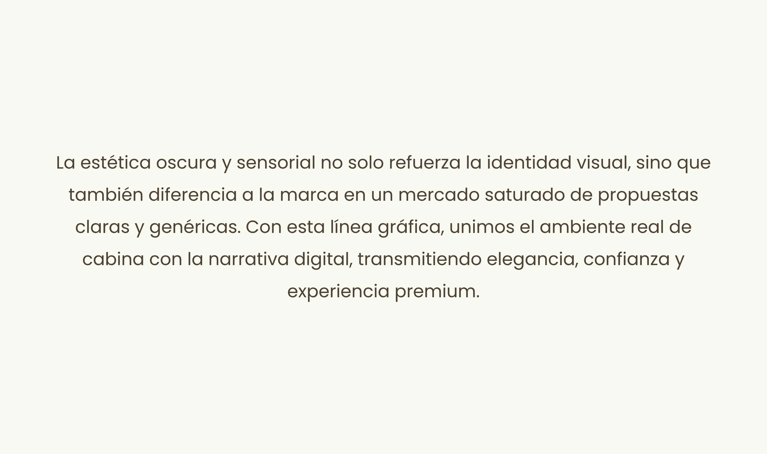 Texto en fondo claro que habla sobre la estética oscura, la identidad visual y la narrativa digital en cabinas.