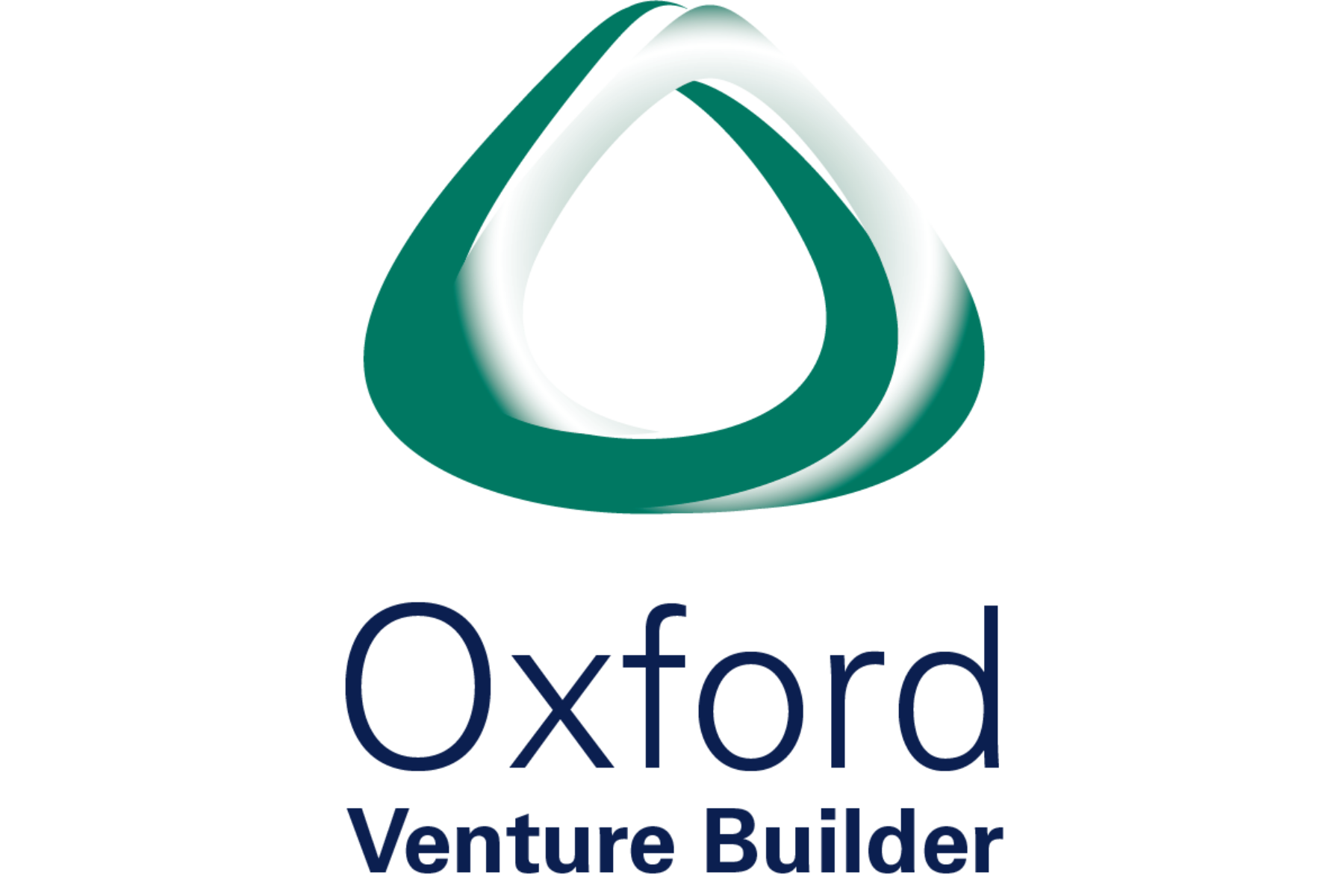 The image features the logo of Oxford Venture Builder which consists of a stylized green and white triangle. Beneath the logo, the text reads 'Oxford' in large letters with "Venture Builder" in smaller font.