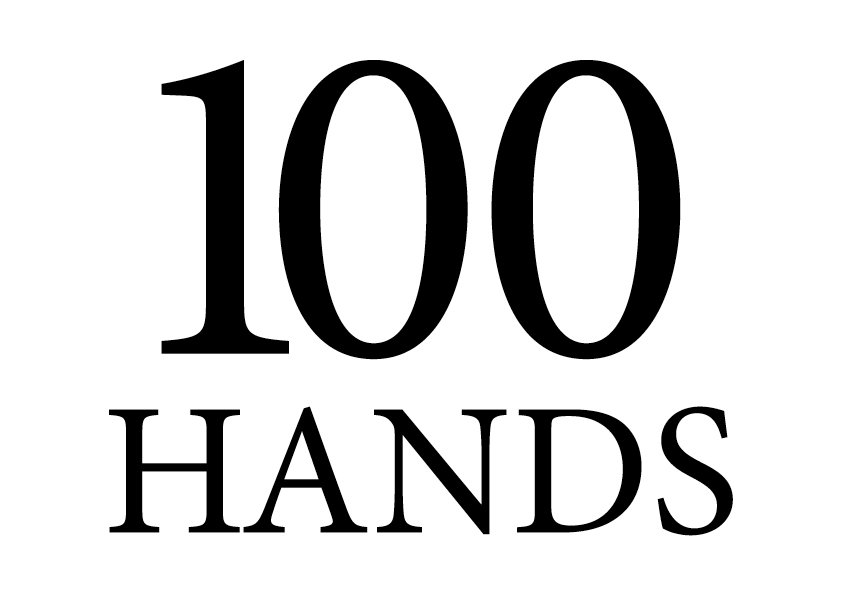 The image displays the text '100 HANDS' with the number 100 in large bold font above the word 'HANDS' in a smaller font.
