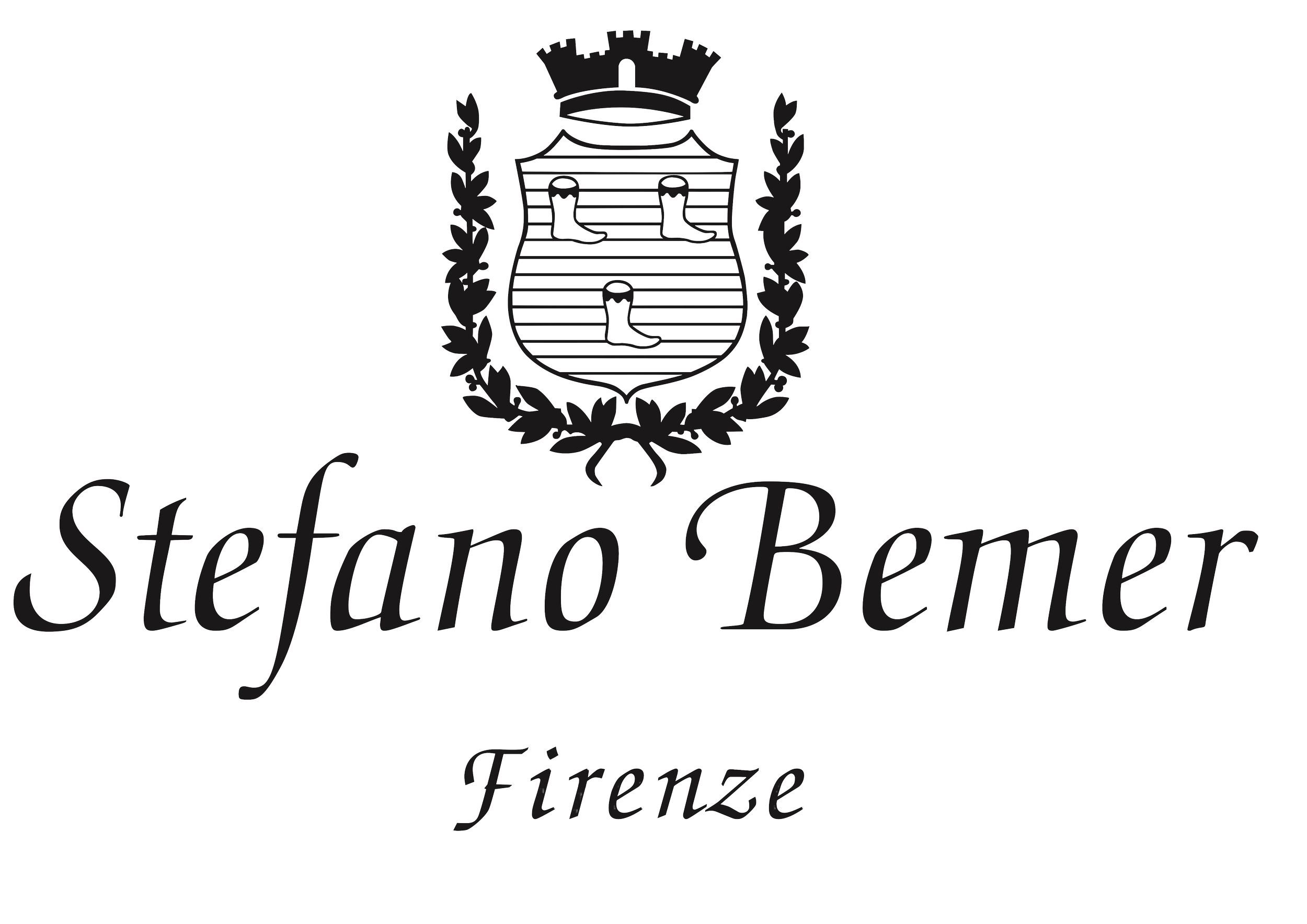 Logo of Stefano Bener, featuring a shield emblem with a crown, laurel wreath, and a banner with the name 'Stefano Bener' and the word 'Firenze' below.