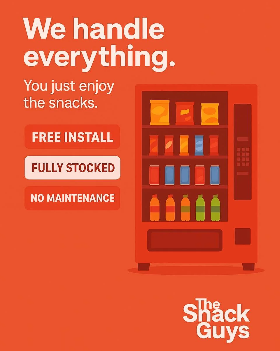 We handle everything &mdash; installation, restocking, and maintenance.
You just enjoy the snacks 🍫🥤
📍Free to install | Fully serviced | Hassle-free
👉 Drop us a DM or visit www.TheSnackGuys.uk to get started