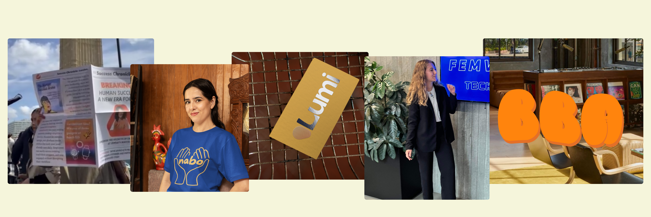 Collage of various scenes including a protest, a woman in a blue shirt, a Lummi sign on a brick wall, a woman giving a presentation in front of a blue screen, a bookshelf with children's books, and large orange