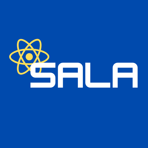 A logo with a blue background, a yellow atom symbol, and the word 'SALA' in white capital letters.
