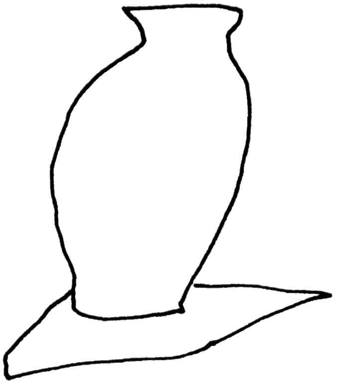 Outline drawing of a vase or jug on a saucer.