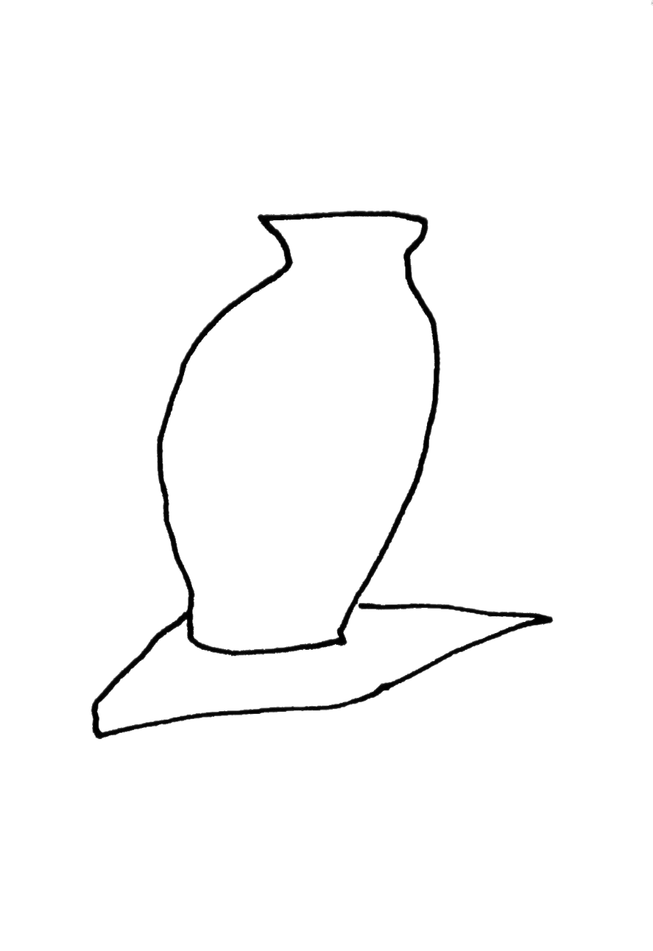 Outline drawing of a vase placed on a cloth.