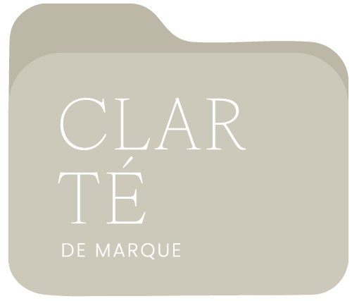 Illustration d'un dossier beige foncé avec le texte "Clarté de marque"