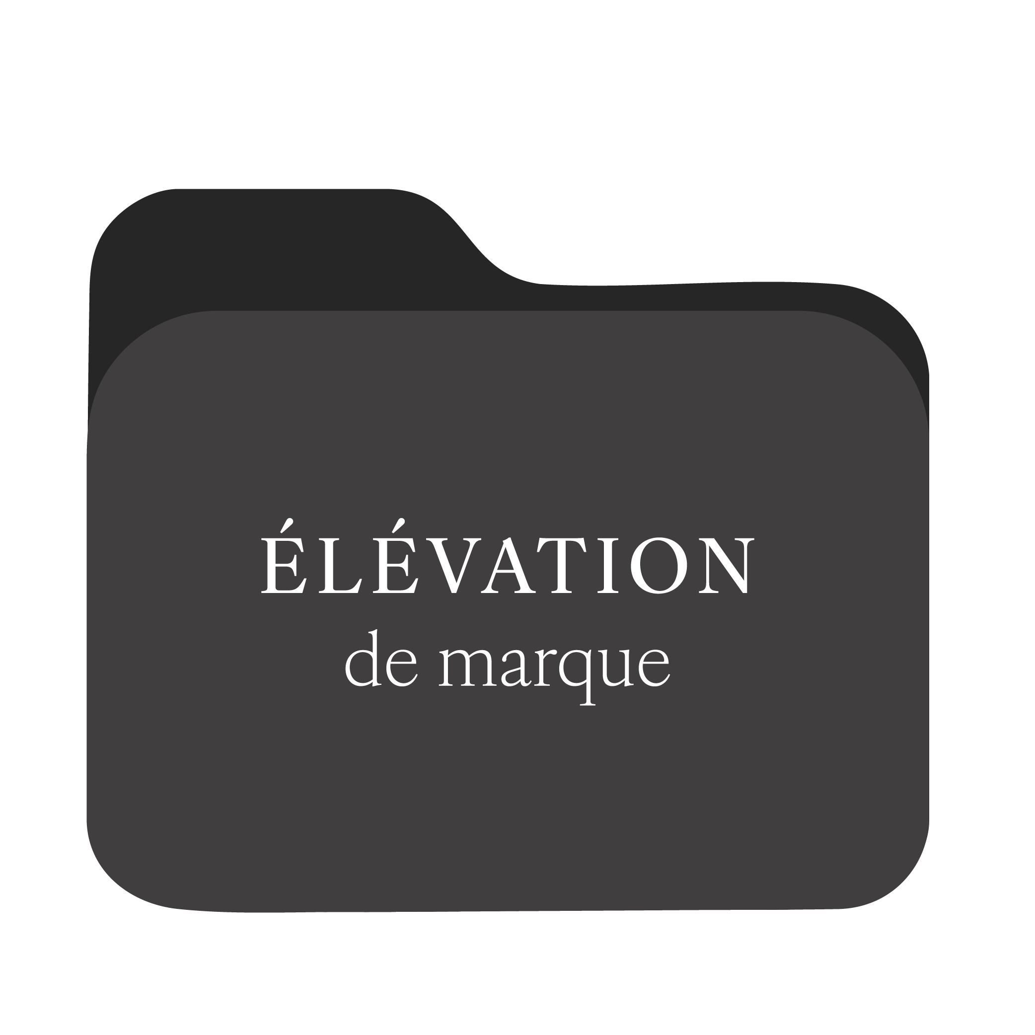 Icône d'un dossier avec écrit dedans "Elévation de marque" en blanc sur un fond noir.